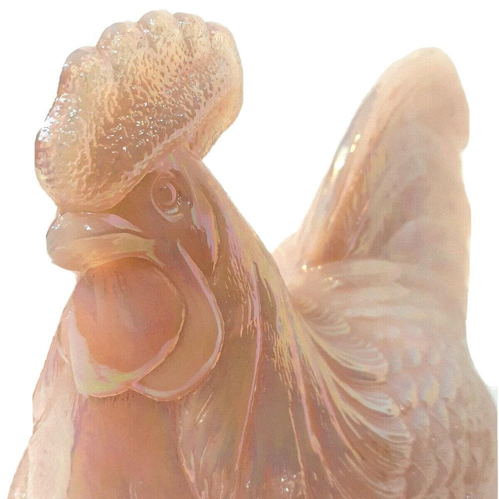 Rare Vintage Fenton Pearl/Pink Opalescent Hen On A Basket Candy Dish